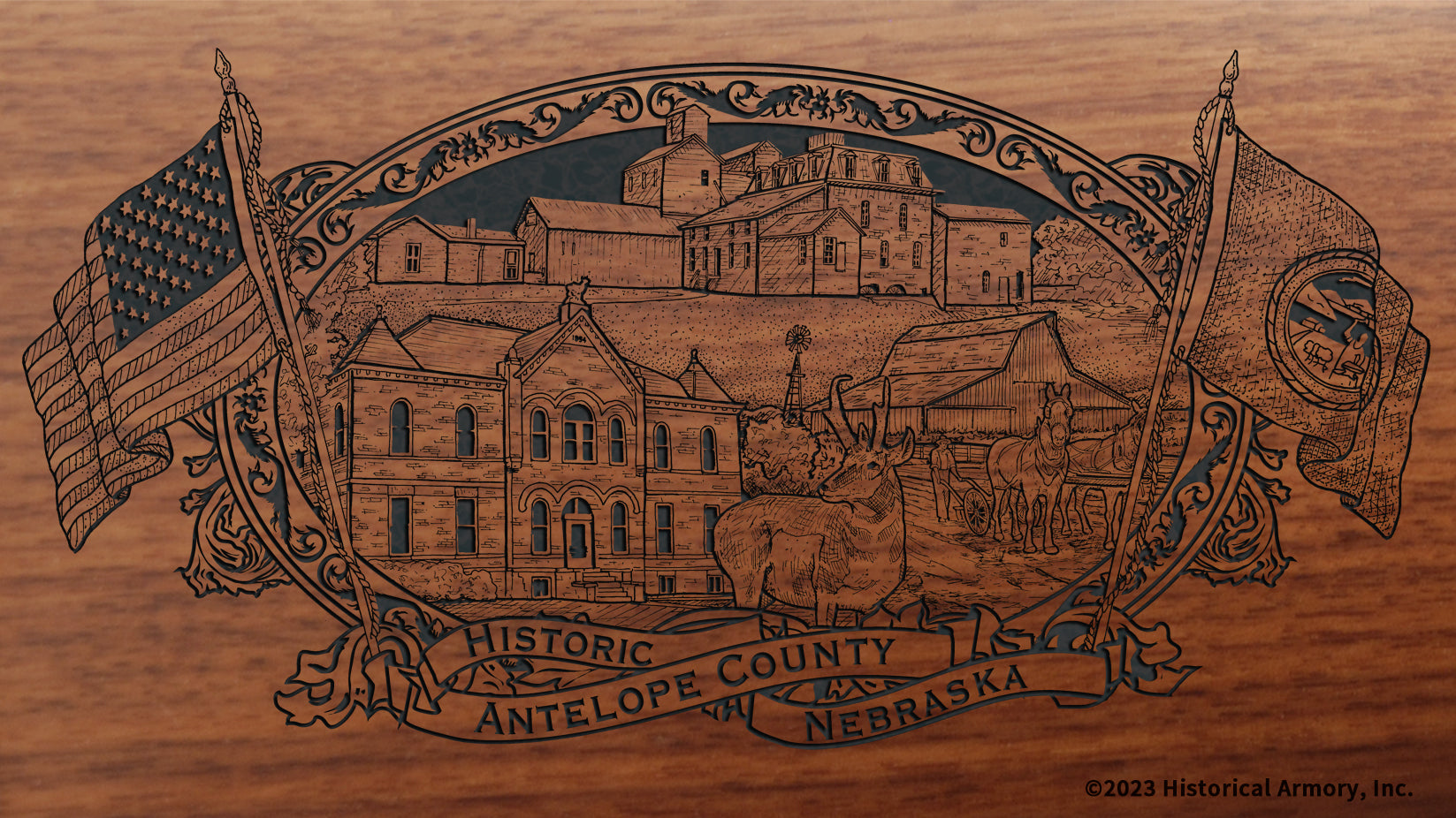Antelope County Nebraska Engraved Rifle Buttstock