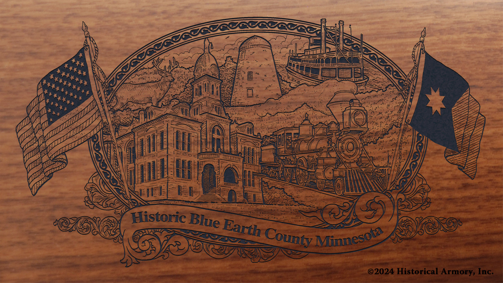 Blue Earth County Minnesota Engraved Rifle Buttstock