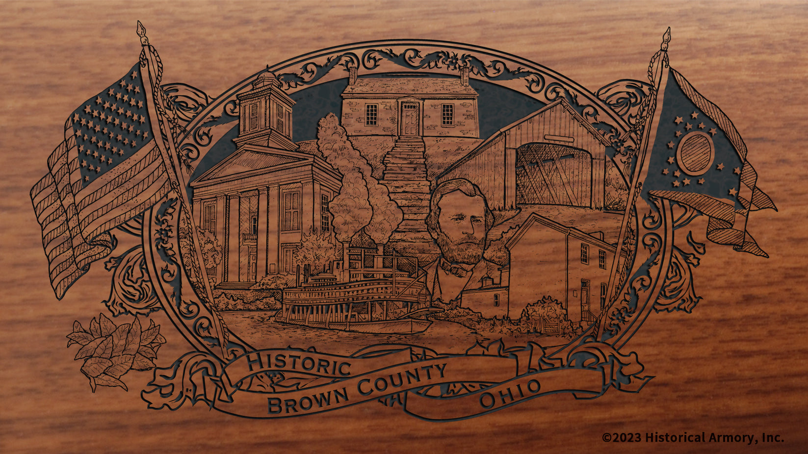 Brown County Ohio Engraved Rifle Buttstock