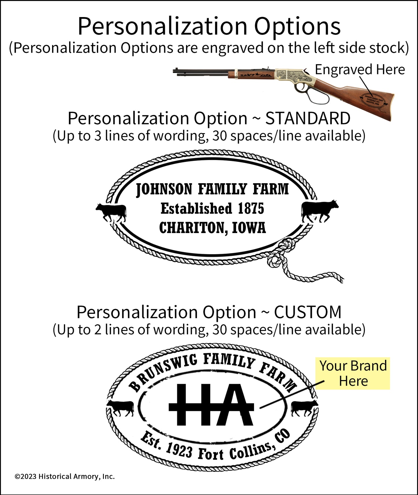 cattleman personalization featuring your own words and brand engraved rifle
