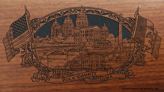 Polk county iowa engraved rifle buttstock