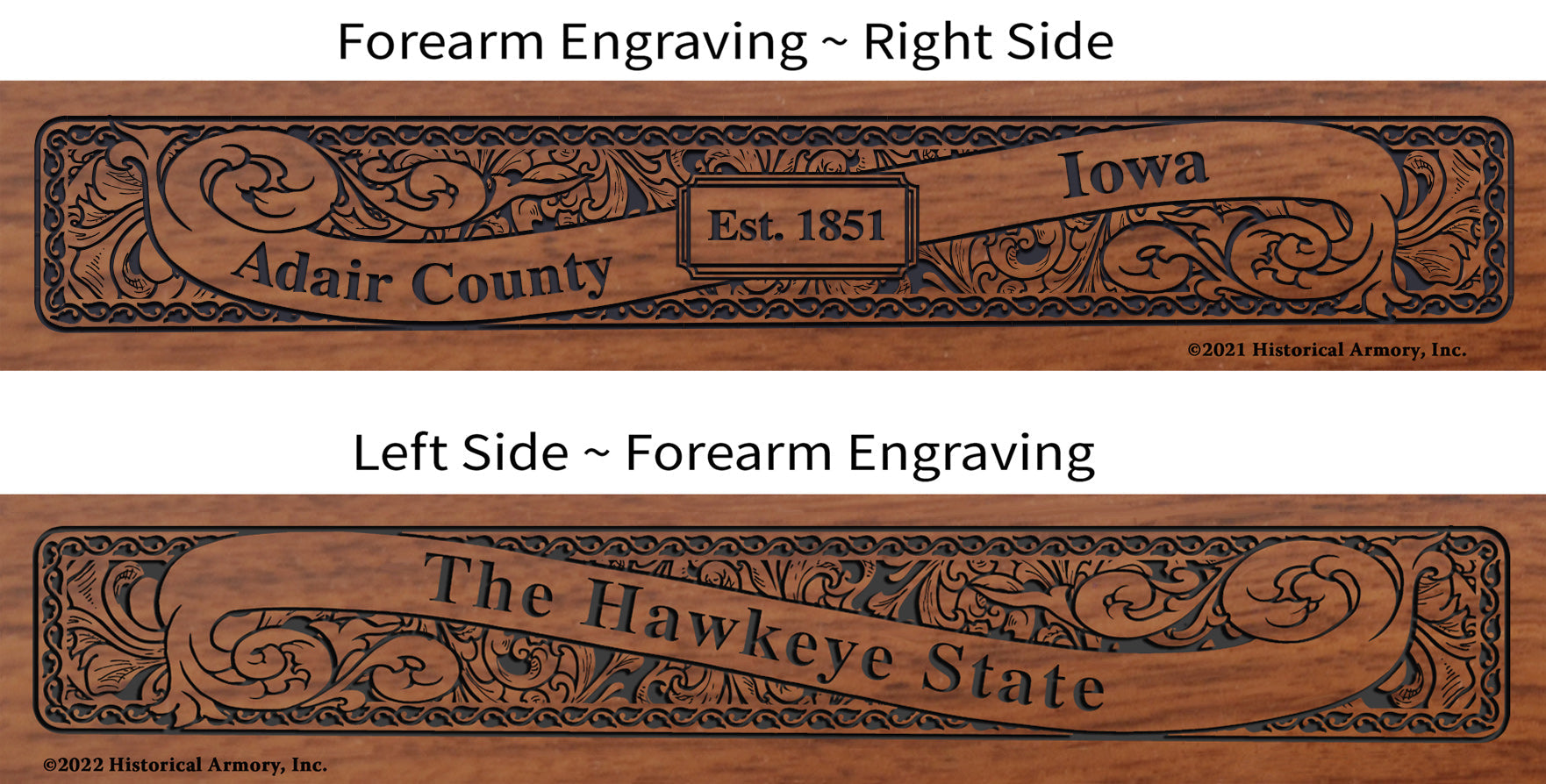 Adair County Iowa Engraved Rifle Forearm
