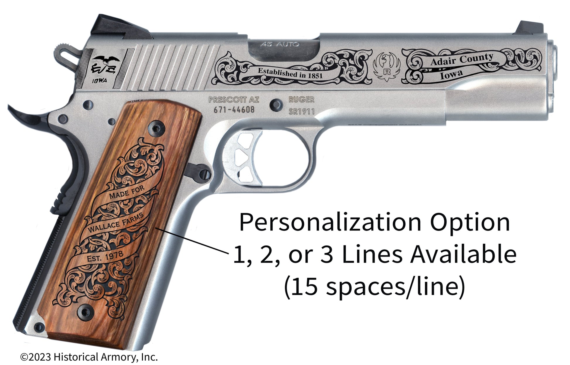 Adair County Iowa Personalized Engraved .45 Auto Ruger 1911