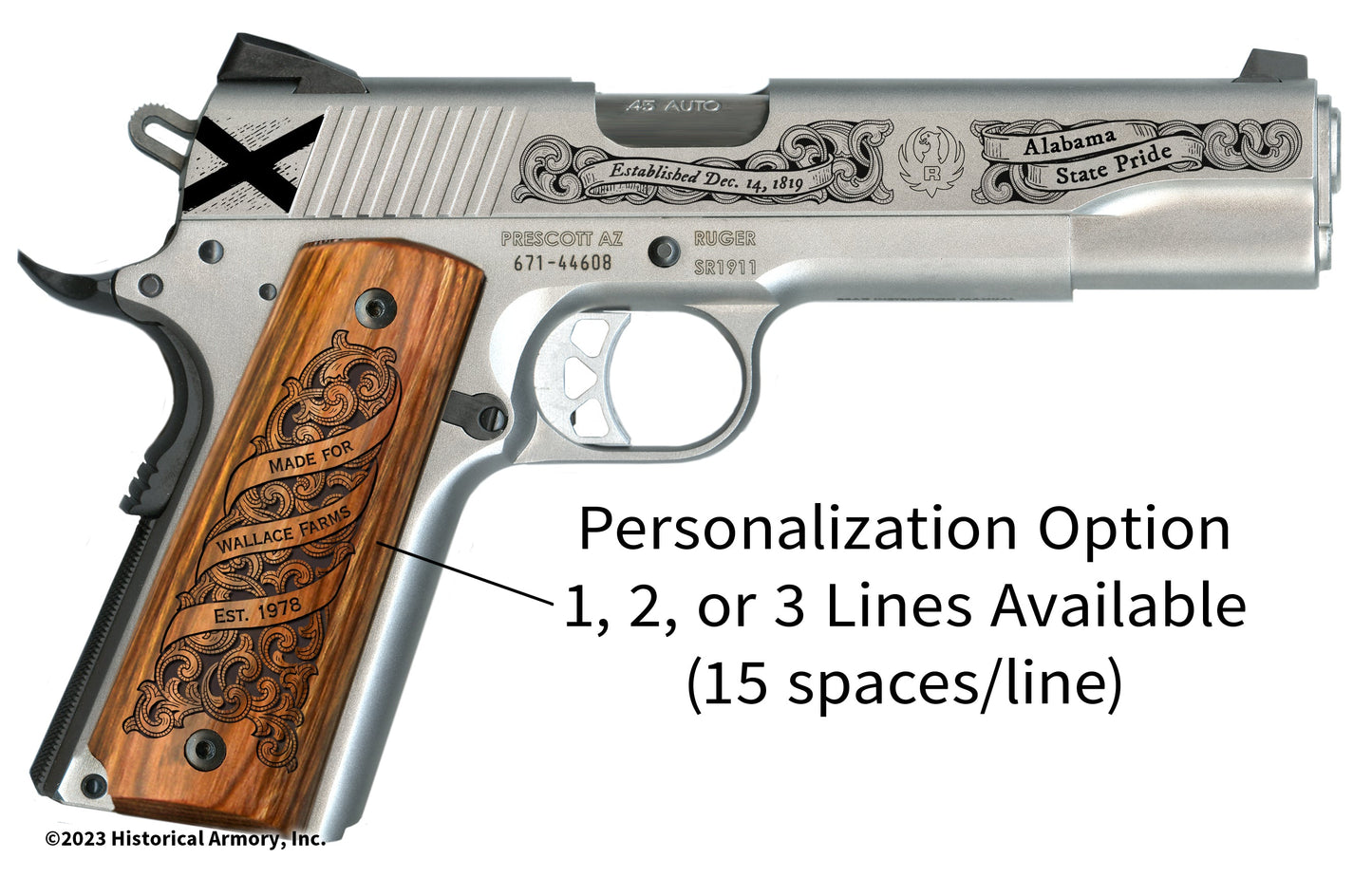 Alabama State Pride Limited Edition Engraved 1911 Personalized Right Side Grip