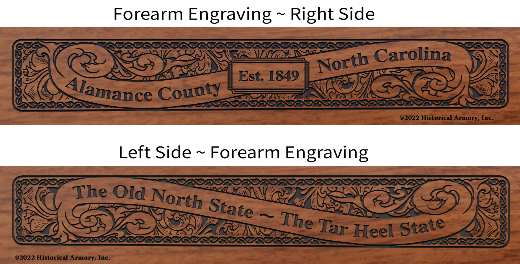 Alamance County North Carolina Engraved Rifle Forearm