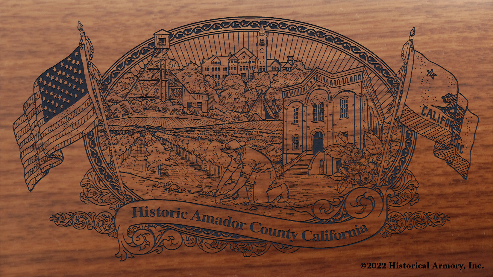 Amador County California Engraved Rifle Buttstock