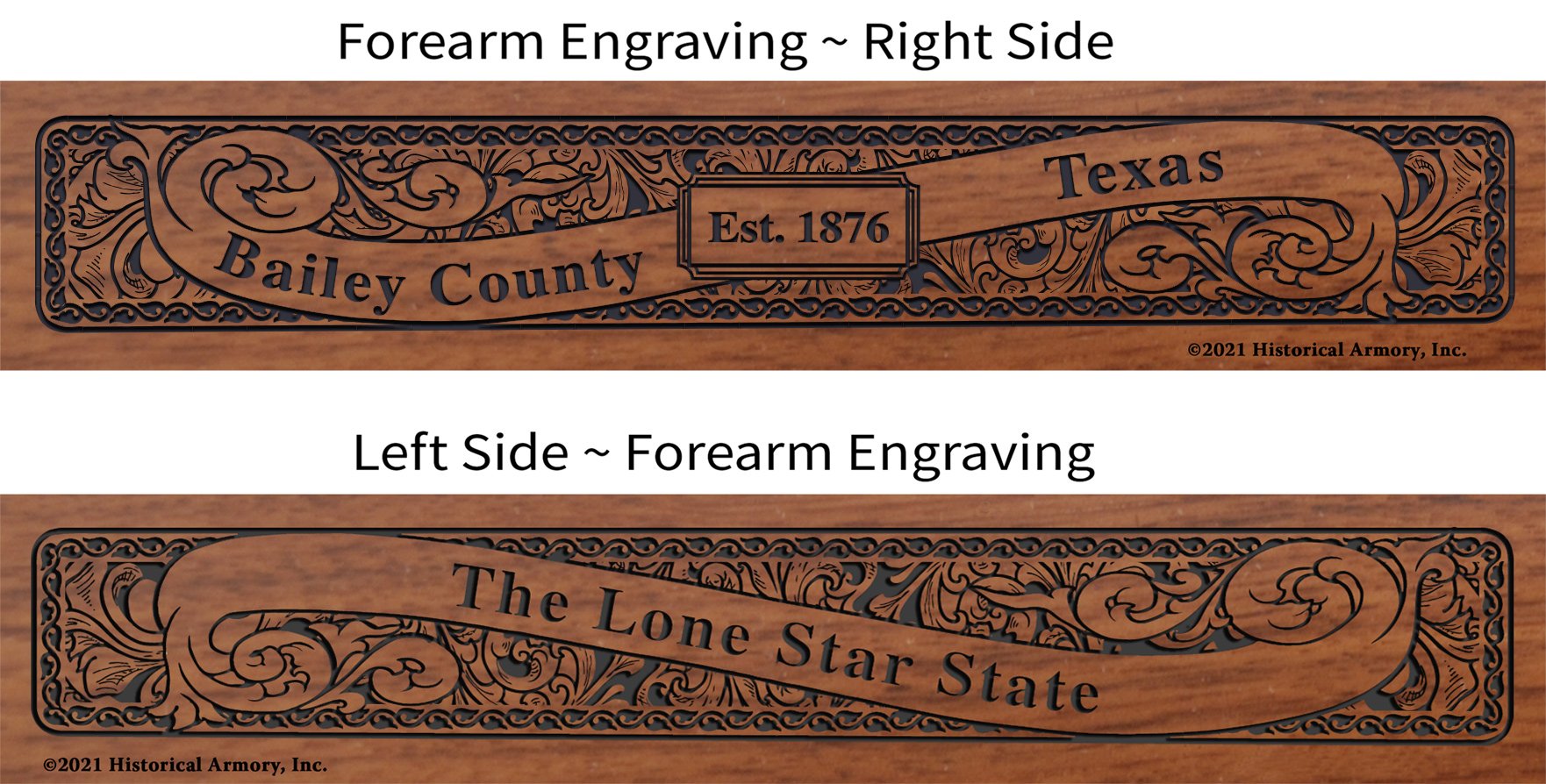 Bailey County Texas Establishment and Motto History Engraved Rifle Forearm