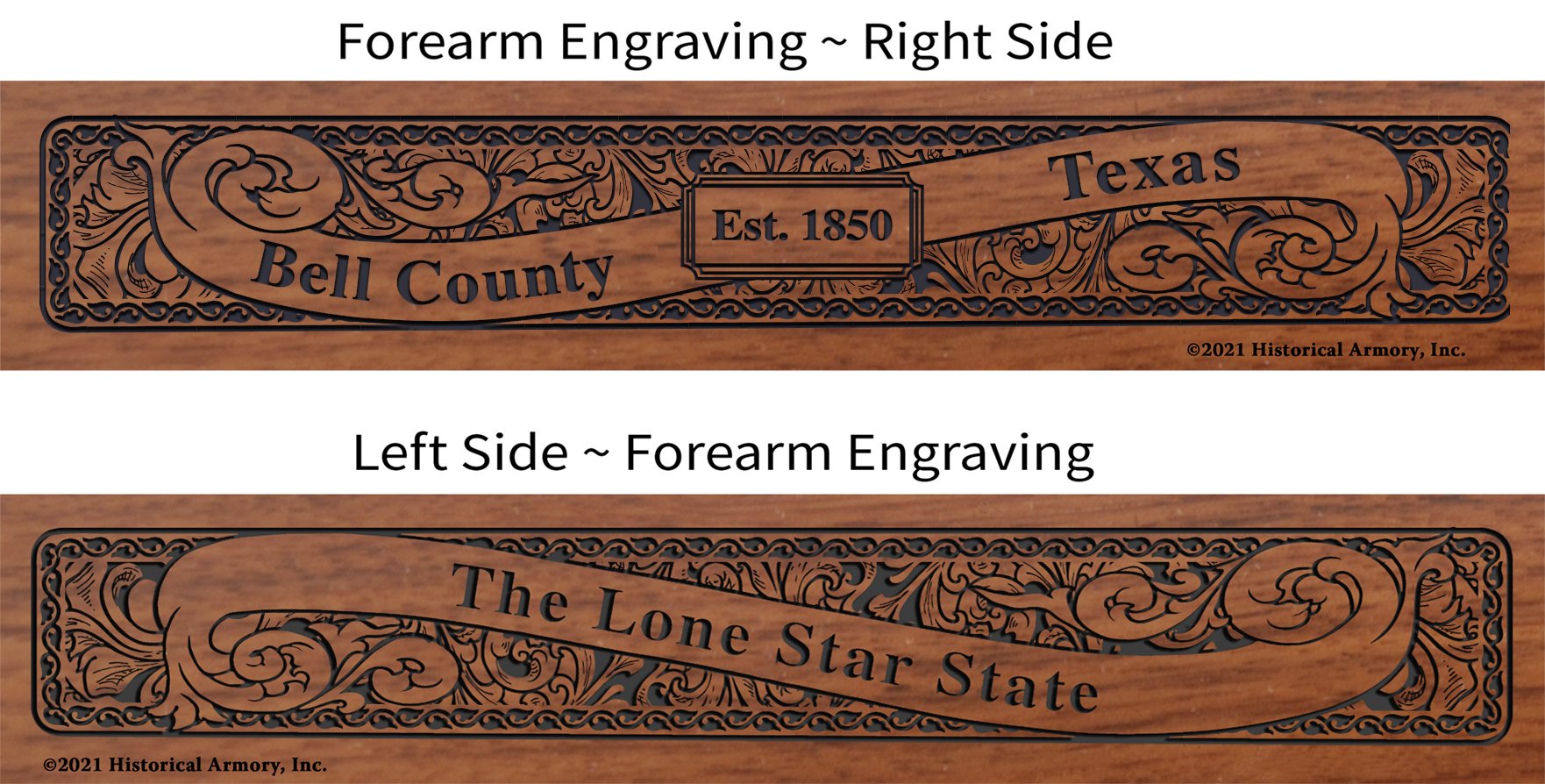 Bell County Texas Establishment and Motto History Engraved Rifle Forearm