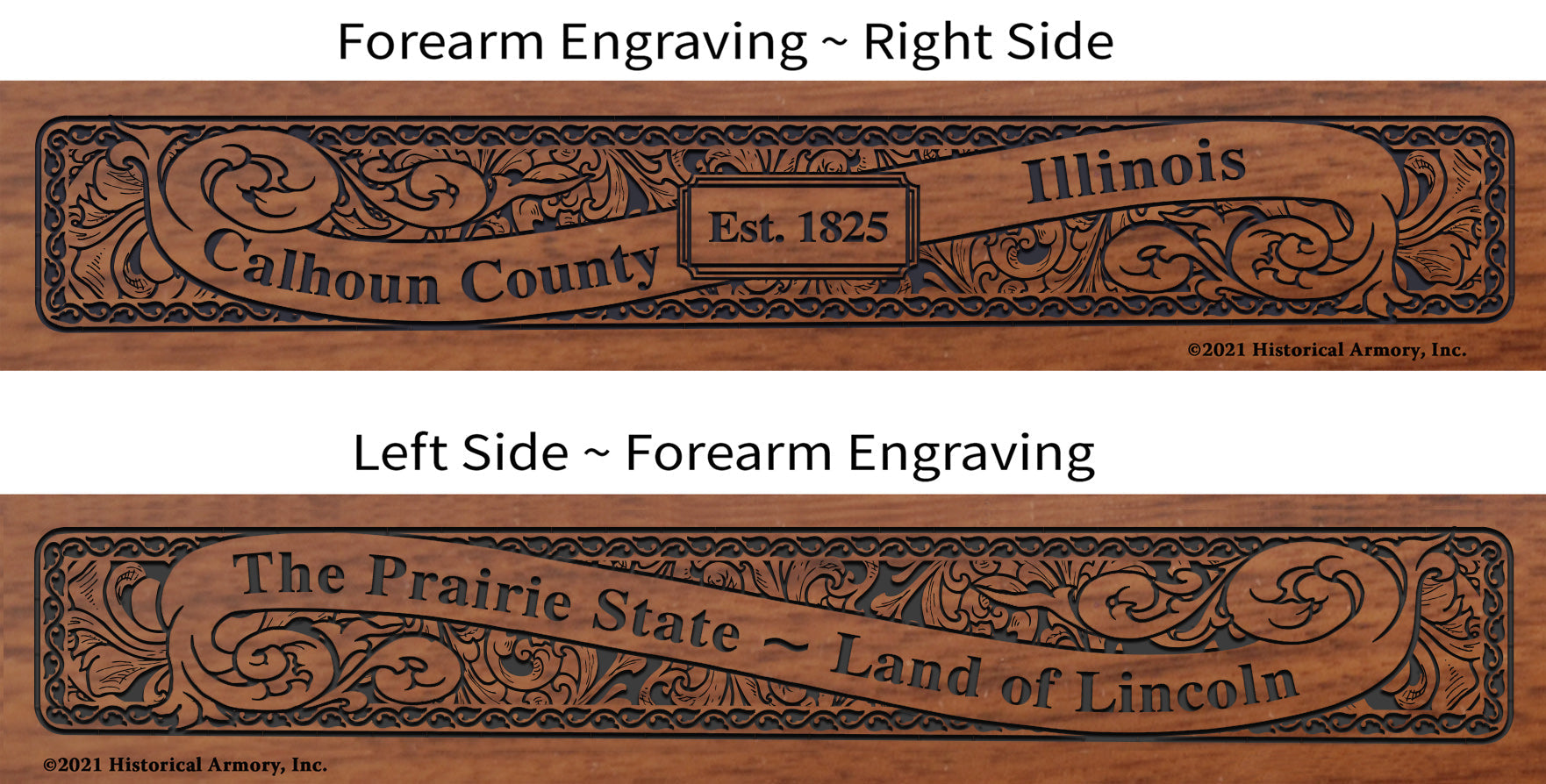 Calhoun County Illinois Establishment and Motto History Engraved Rifle Forearm