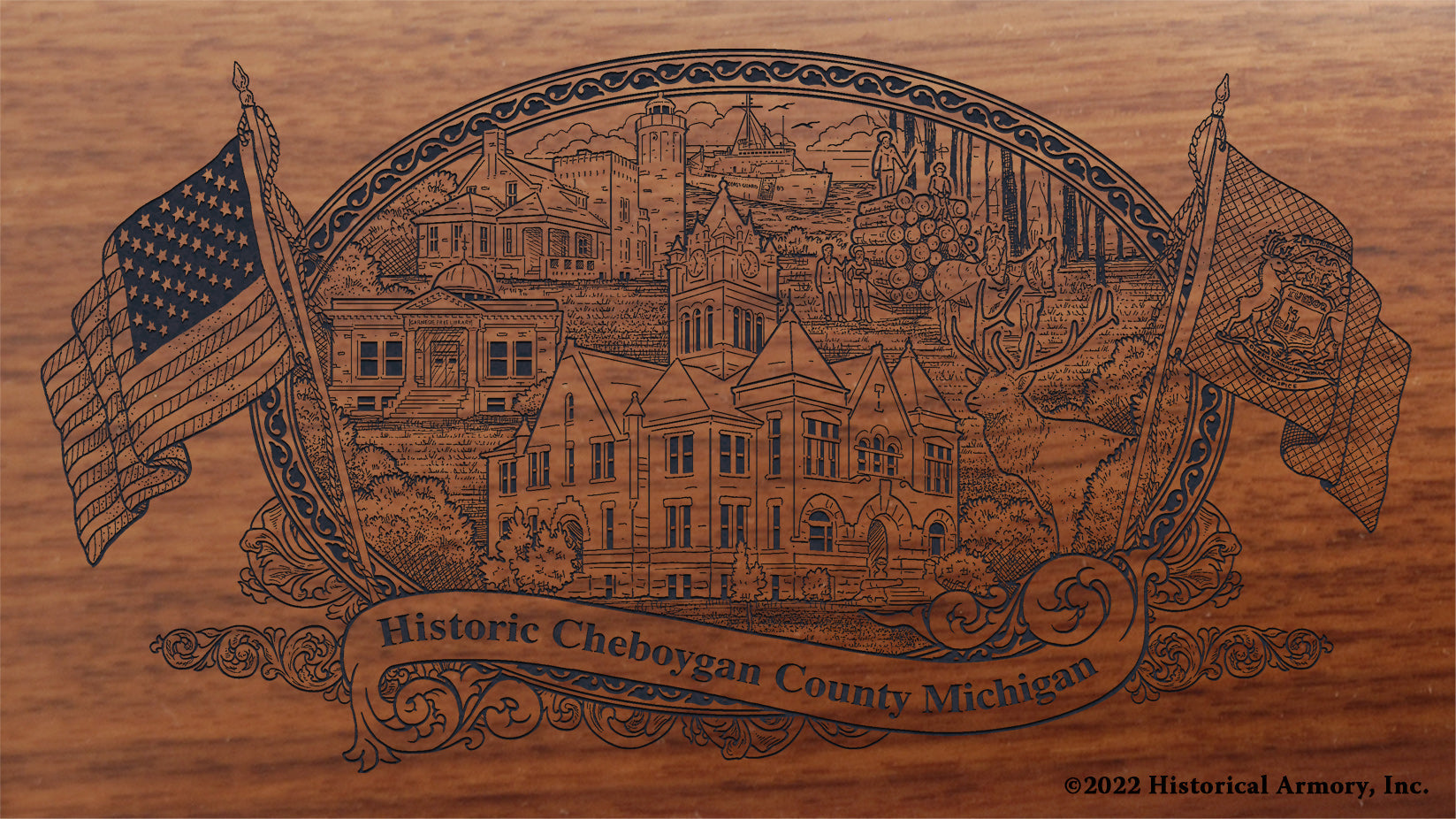 Cheboygan County Michigan Engraved Rifle Historical Armory