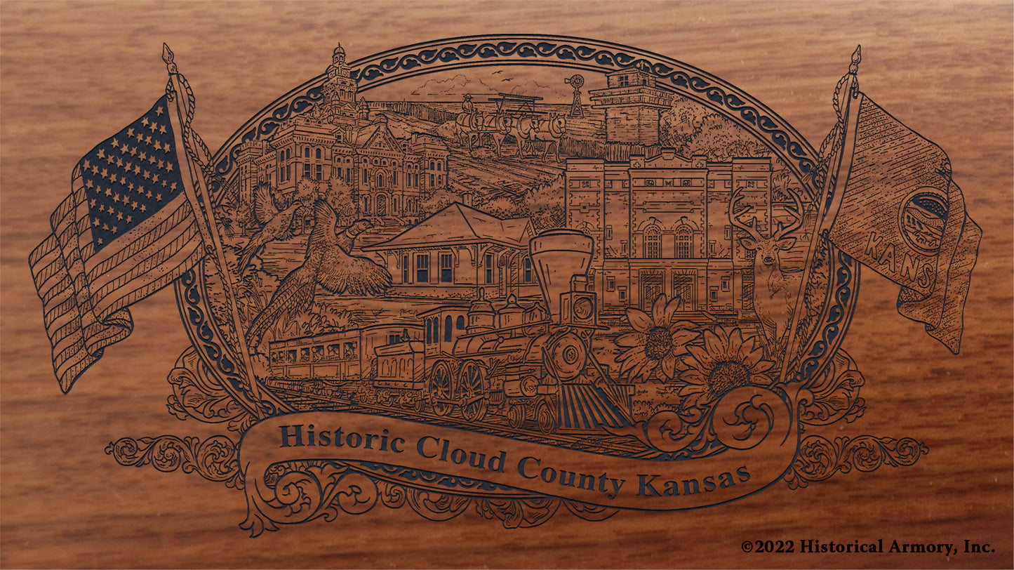 Cloud County Kansas Engraved Rifle Buttstock