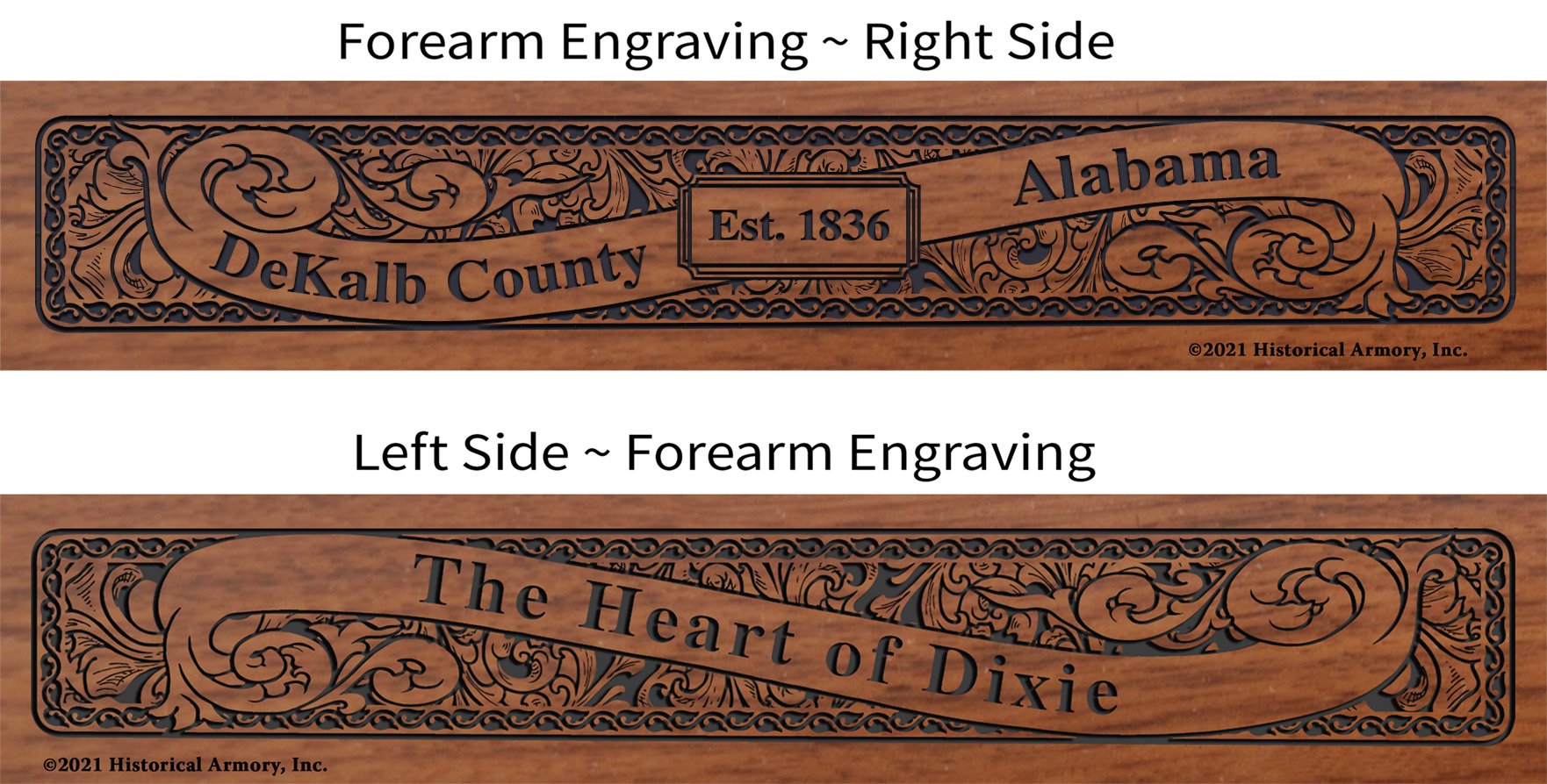 DeKalb  County Alabama Establishment and Motto History Engraved Rifle Forearm