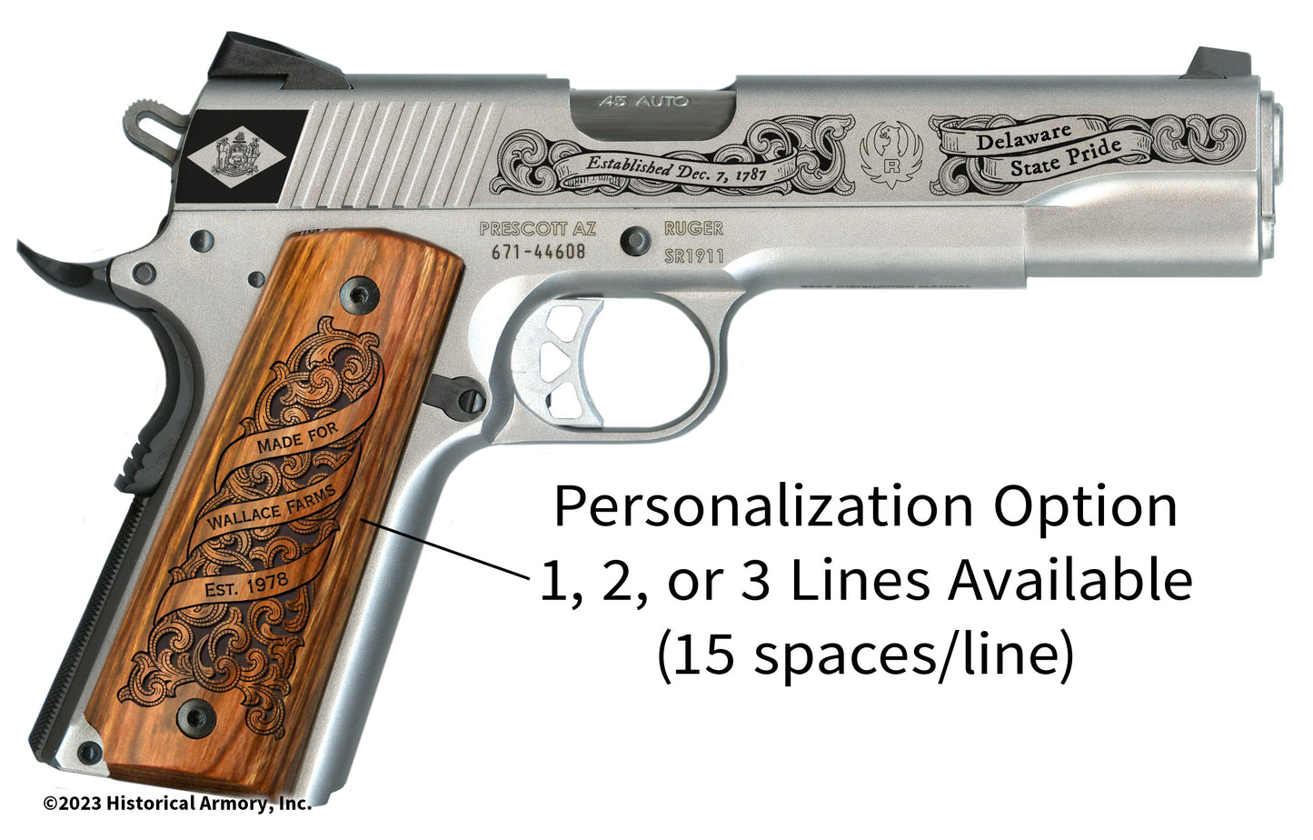 Delaware State Pride Limited Edition Engraved 1911 Personalized Right Side Grip