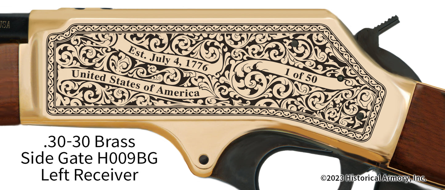 Glacier County Montana Engraved Henry .30-30 Brass Side Gate Rifle