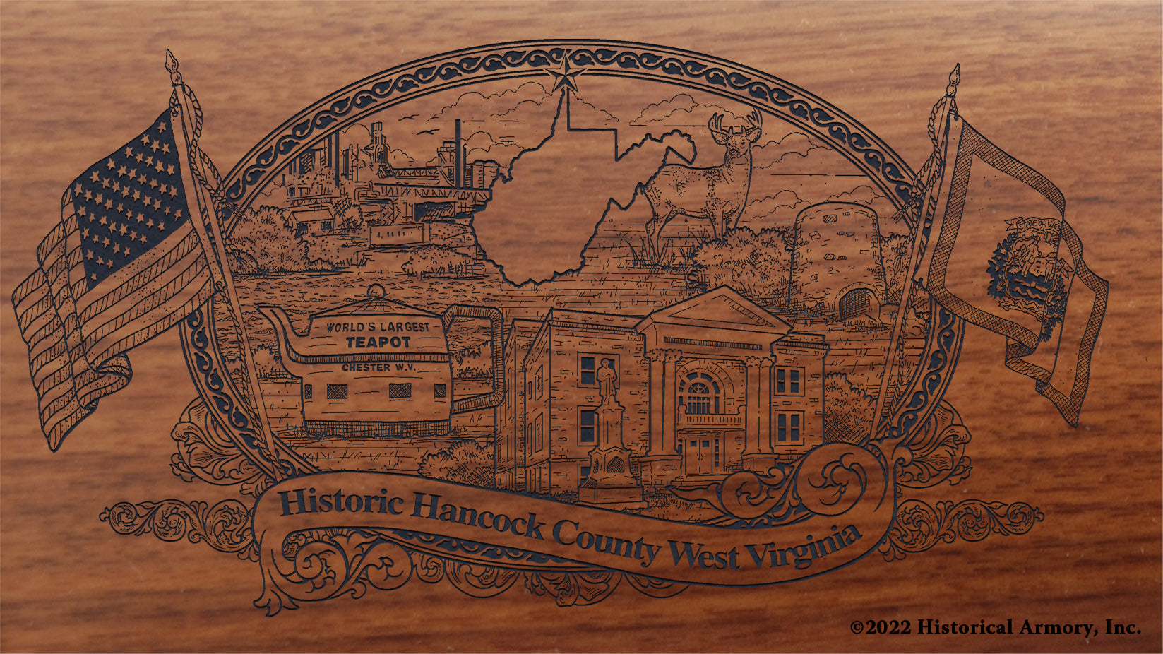 Hancock County West Virginia Engraved Rifle Buttstock