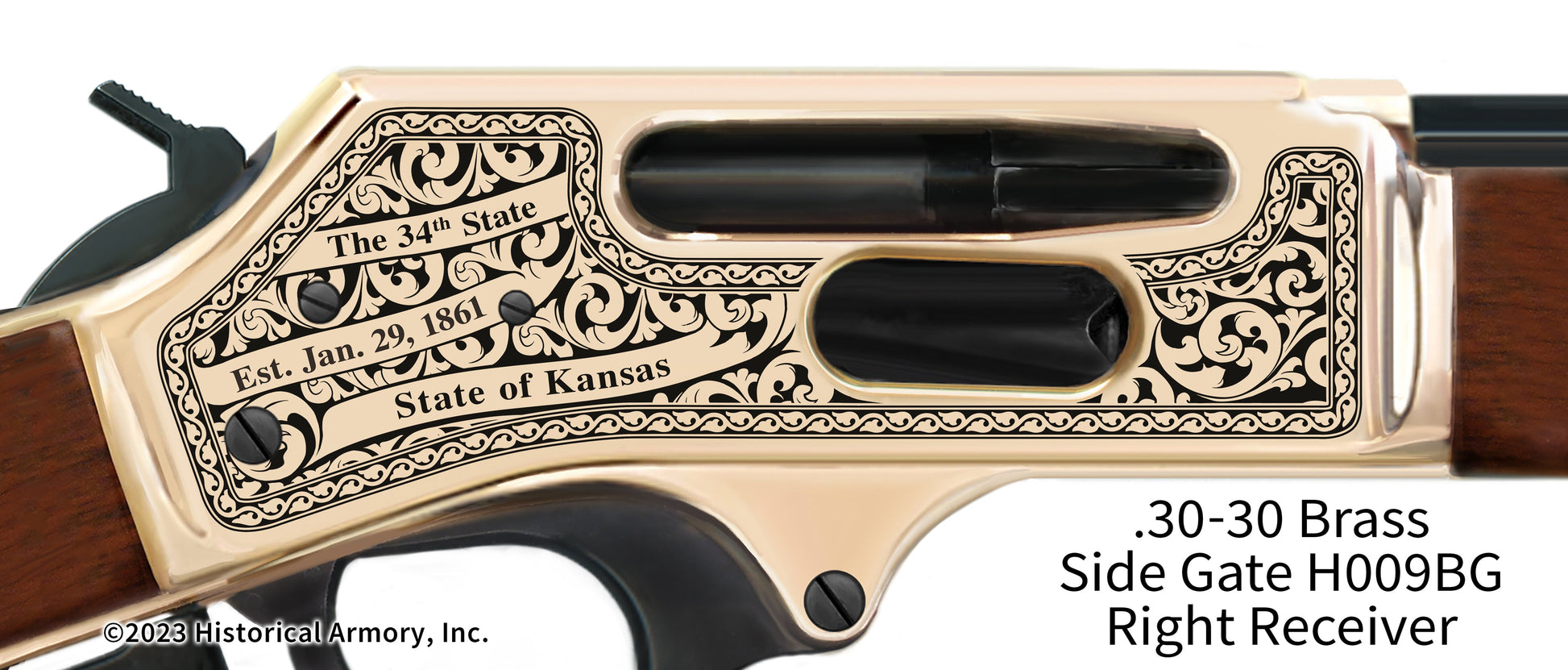 Barton County Kansas Engraved Henry .30-30 Brass Side Gate Rifle