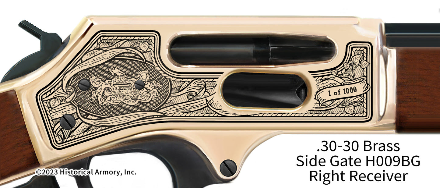 Pennsylvania Agricultural Heritage Engraved Henry .30-30 Brass Side Gate H009BG Rifle