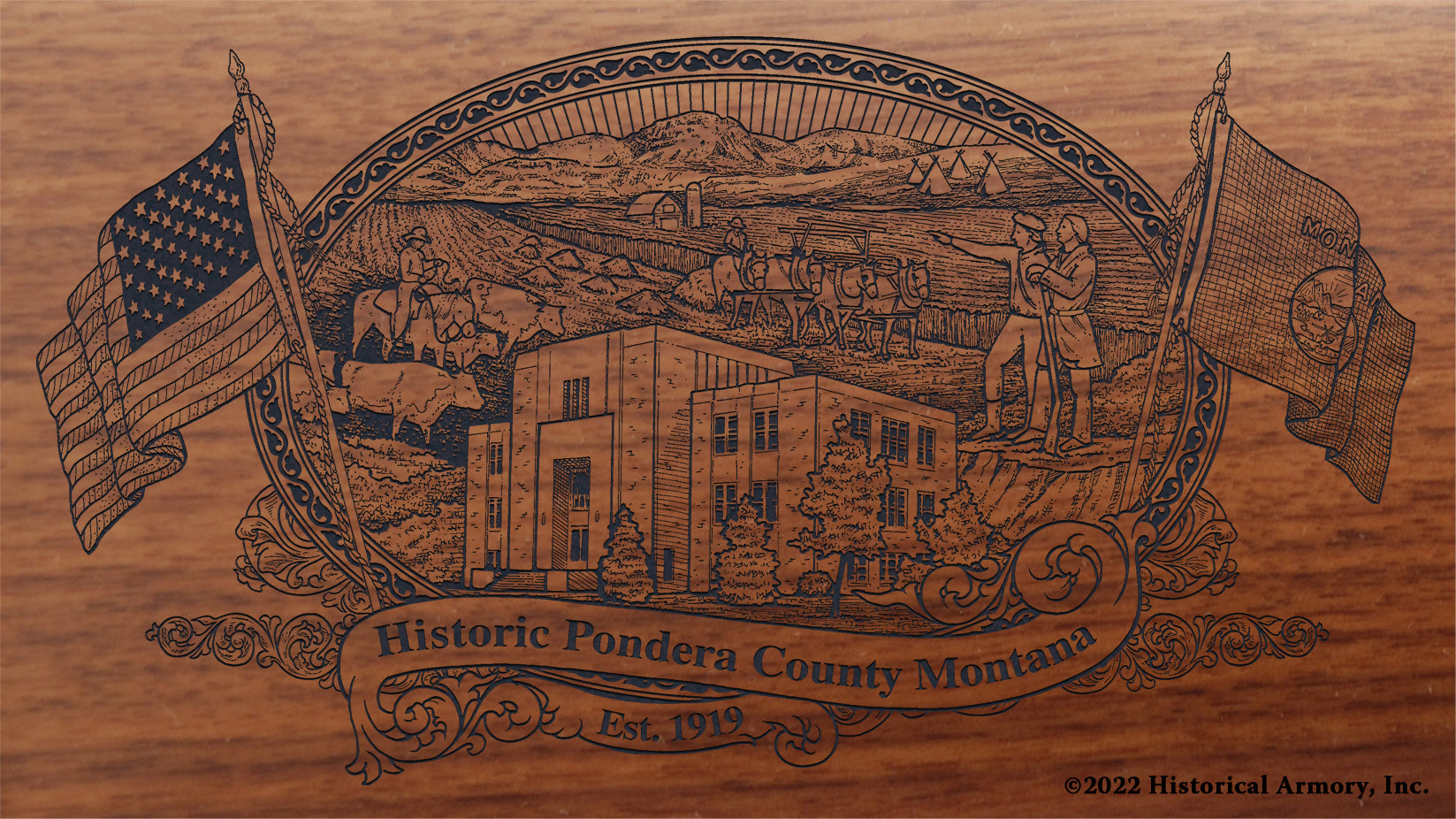 Pondera County Montana Engraved Rifle Buttstock
