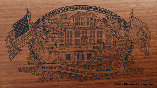 Pushmataha County Oklahoma Engraved Rifle Buttstock
