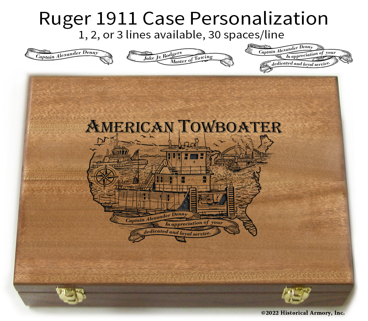 American Towboater Engraved Personalized Presentation Case Ruger .45 Auto 1911