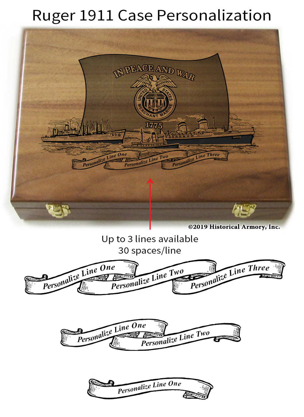 U.S. Merchant Marine Engraved .45 Auto Ruger 1911 Personalized Presentation Case