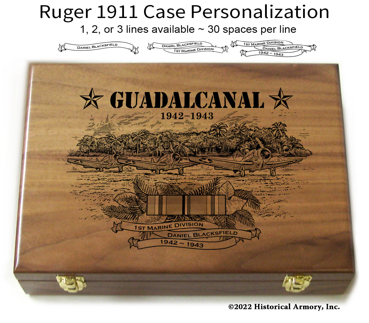 Guadalcanal Ruger 1911 engraved personalized presentation pistol case