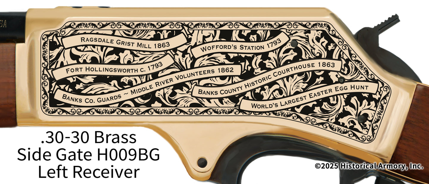Banks County Georgia Engraved Henry .30-30 Brass Side Gate Rifle