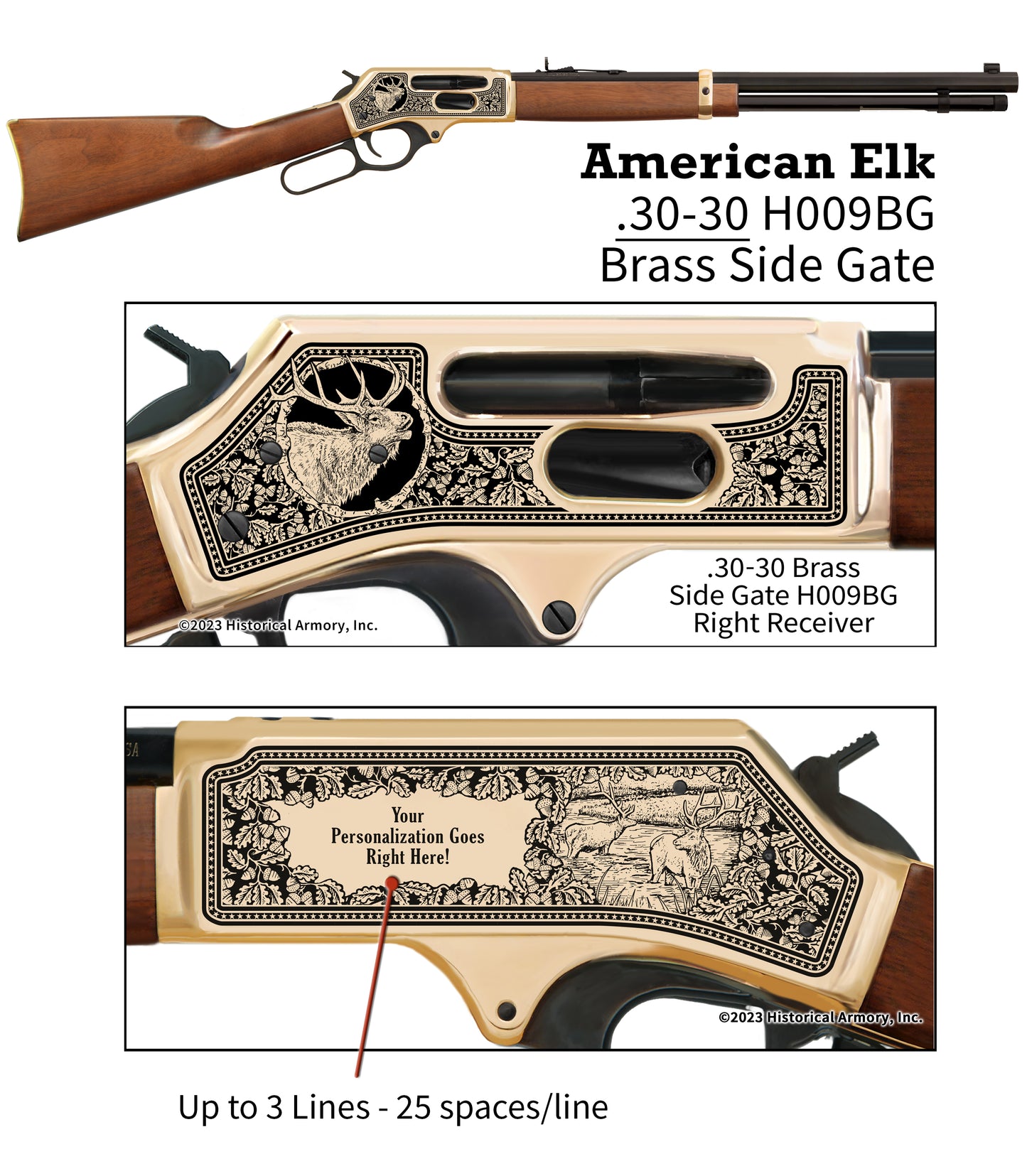 American Elk Personalized Hunter engraved on Henry Brass .30-30 Side Gate Rifle