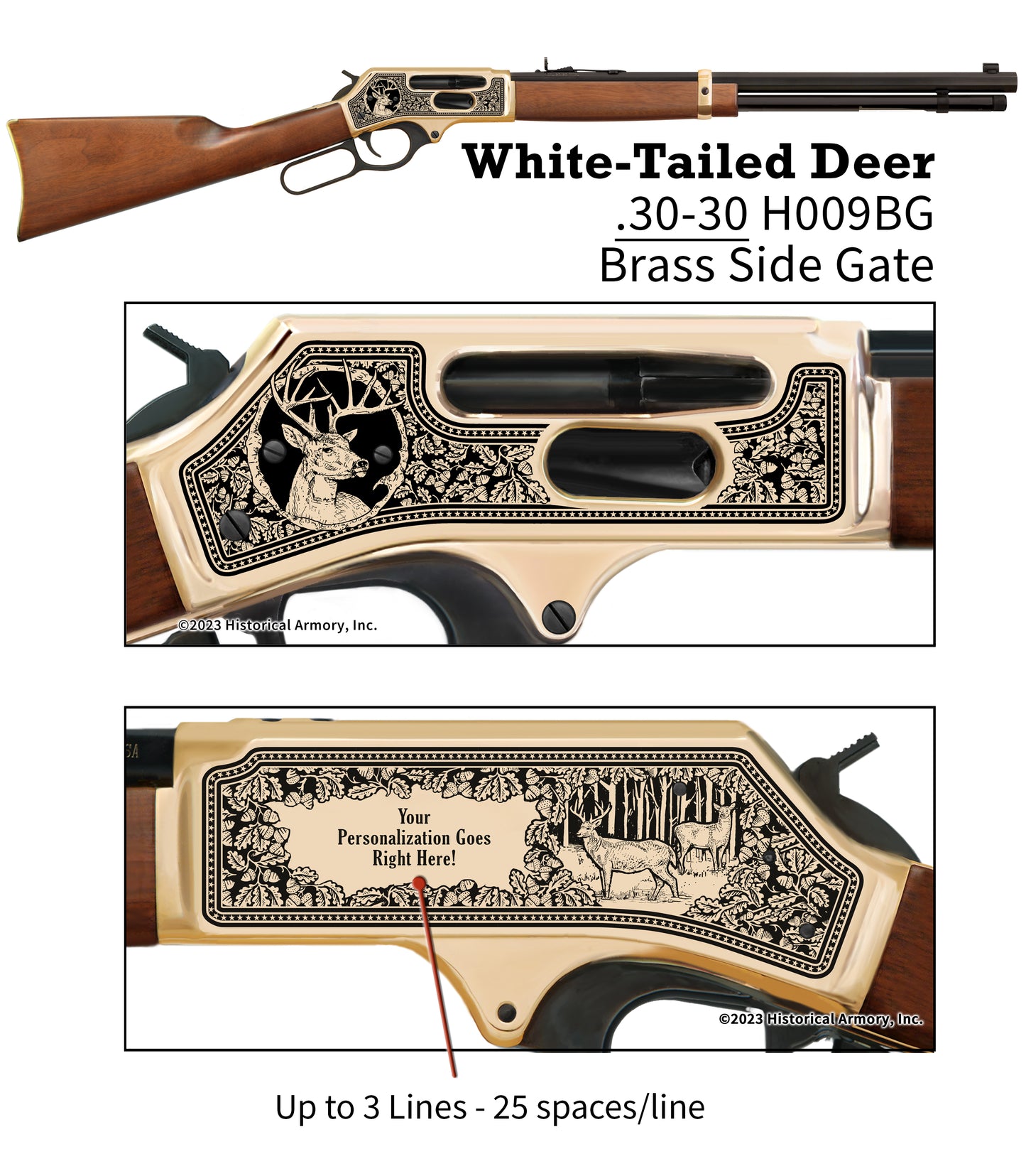 White-tailed Deer Personalized Hunter engraved on Henry Brass .30-30 Side Gate Rifle