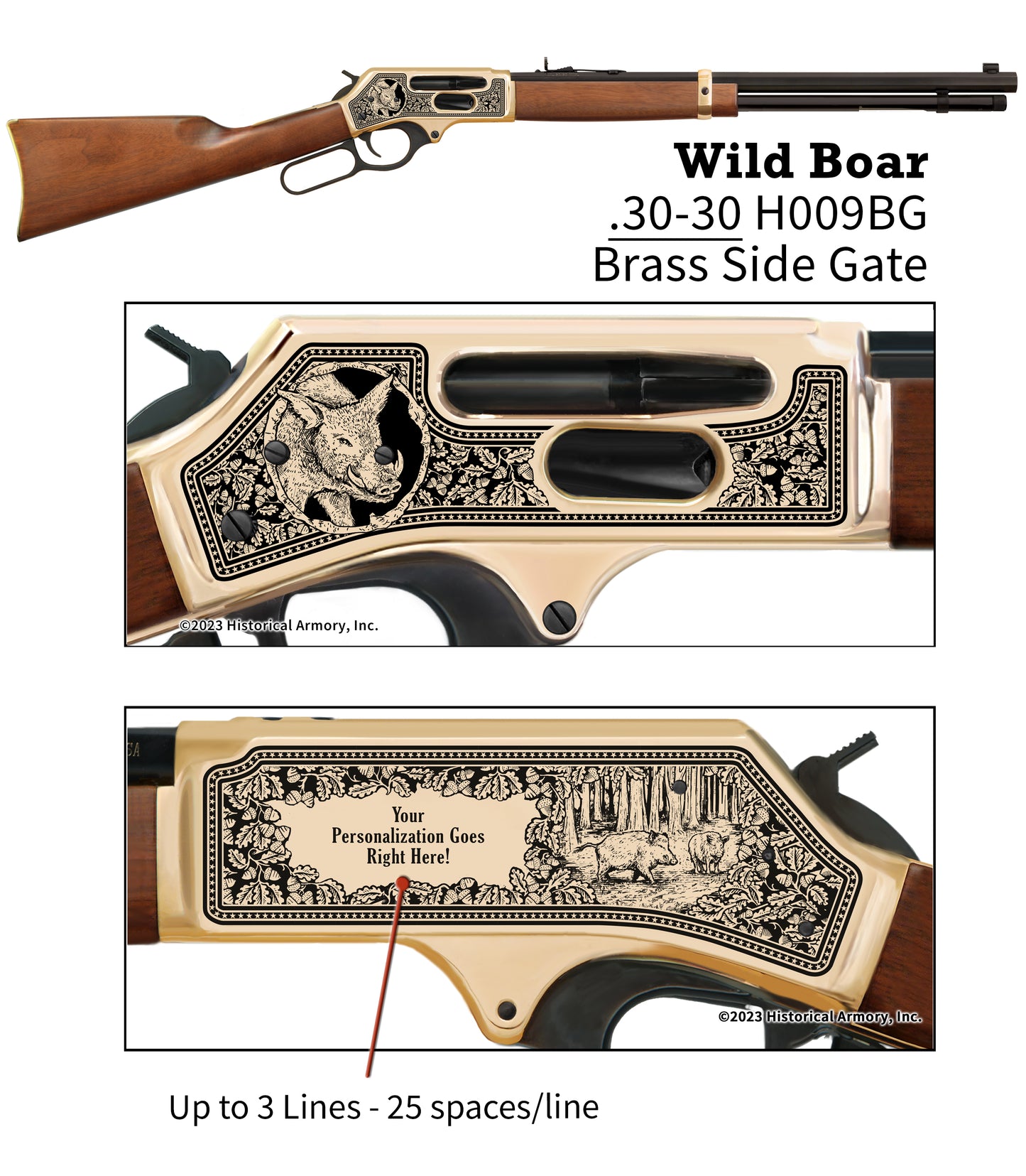 Wild Boar Personalized Hunter engraved on Henry Brass .30-30 Side Gate Rifle