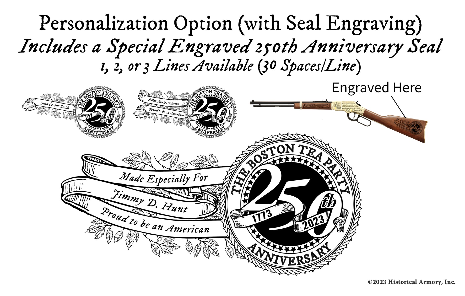 Boston Tea Party Limited Edition 250th Anniversary Personalized Engraved Rifle