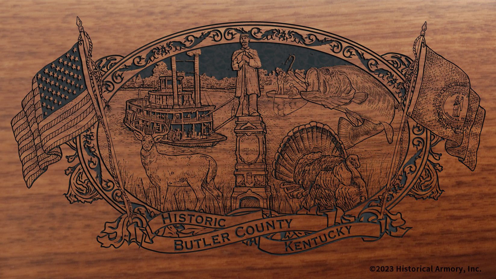 Butler county kentucky engraved rifle buttstock