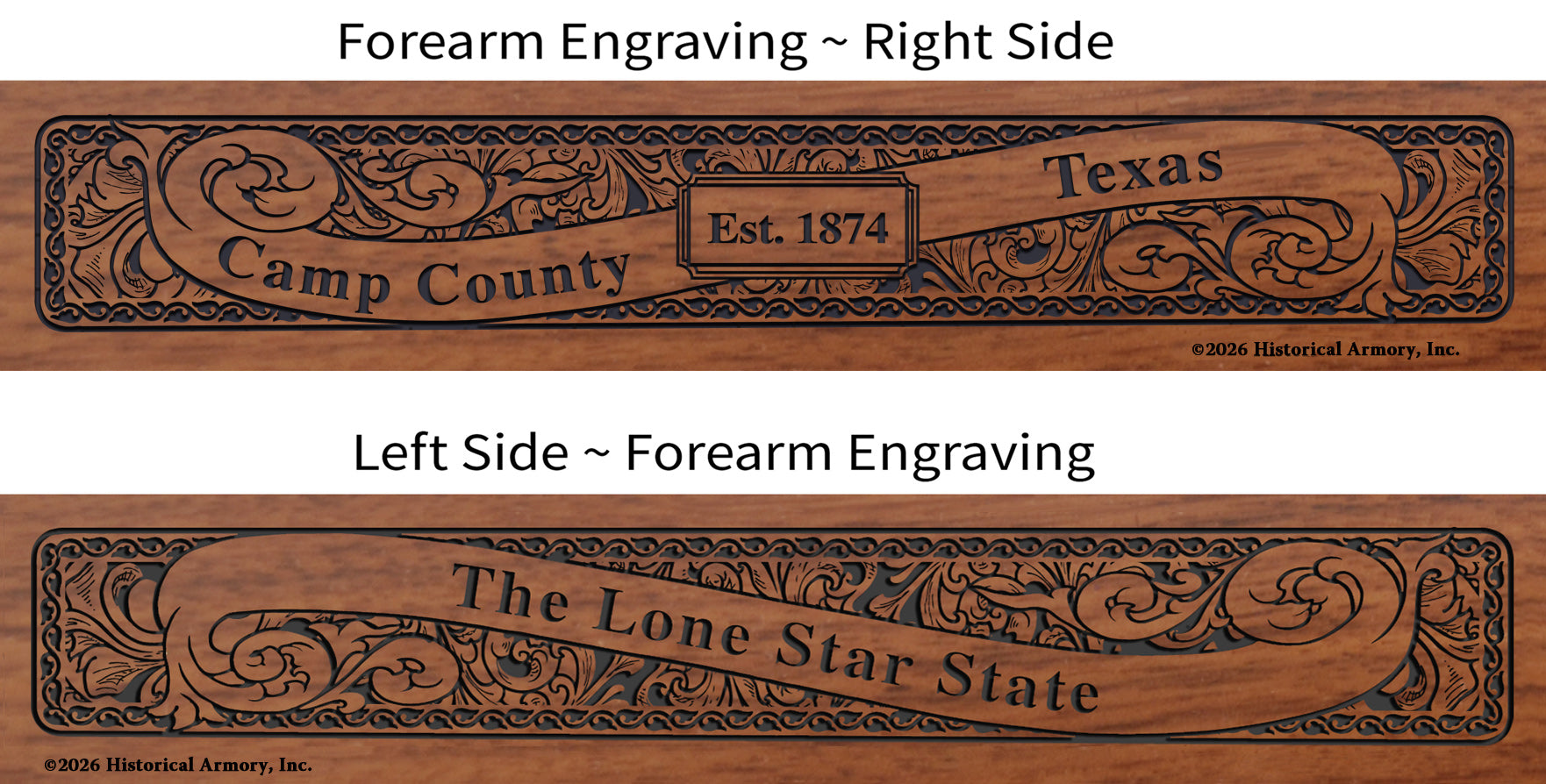 Camp County Texas Engraved Rifle Forearm