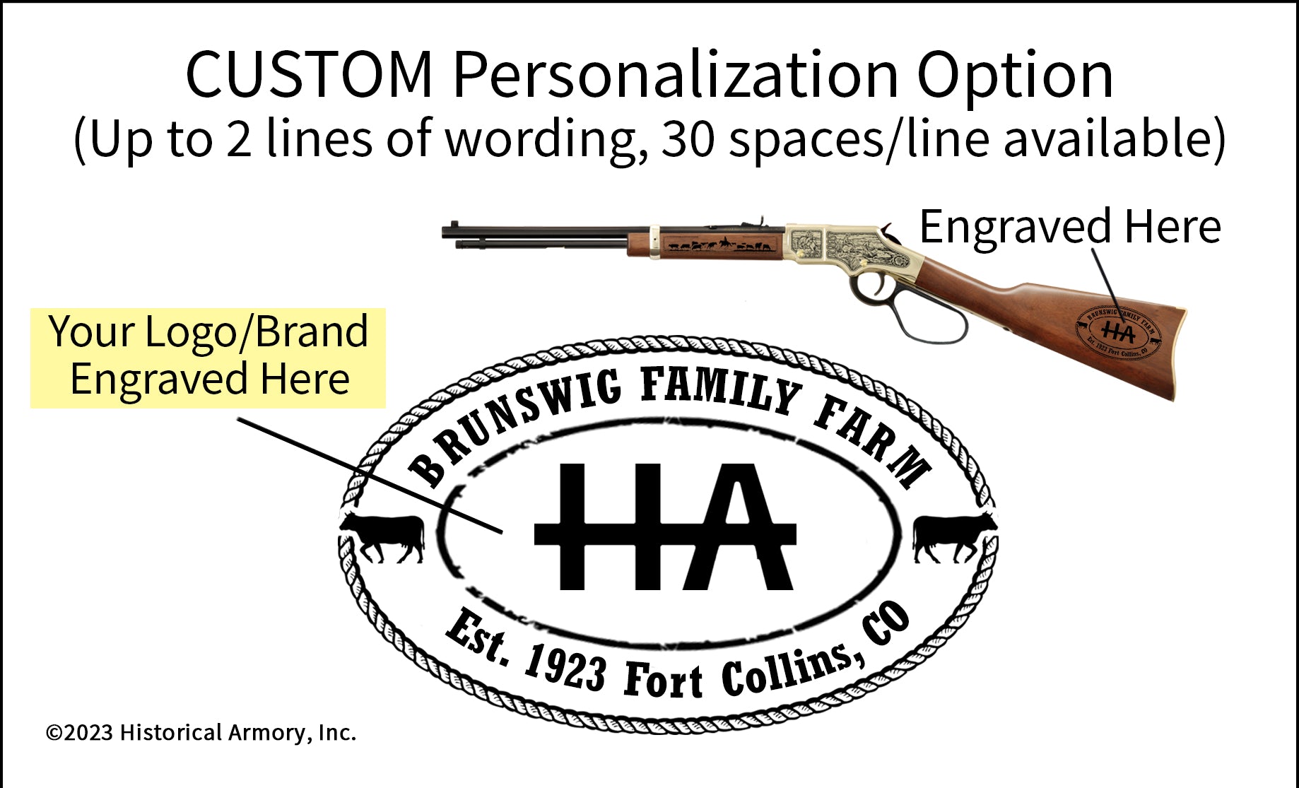 cattleman custom personalization featuring your own words and brand engraved rifle 