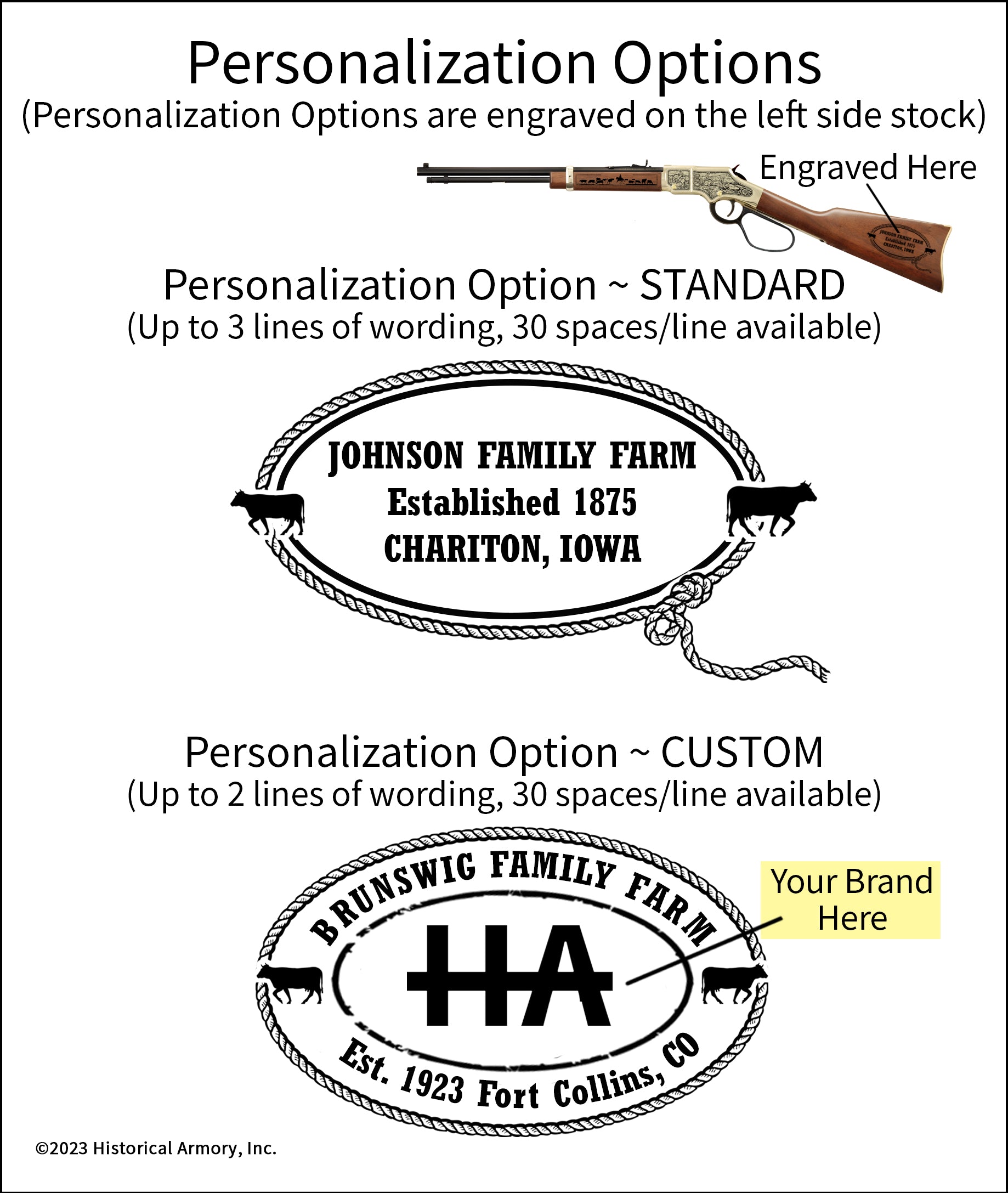 cattleman personalization featuring your own words and brand engraved rifle 
