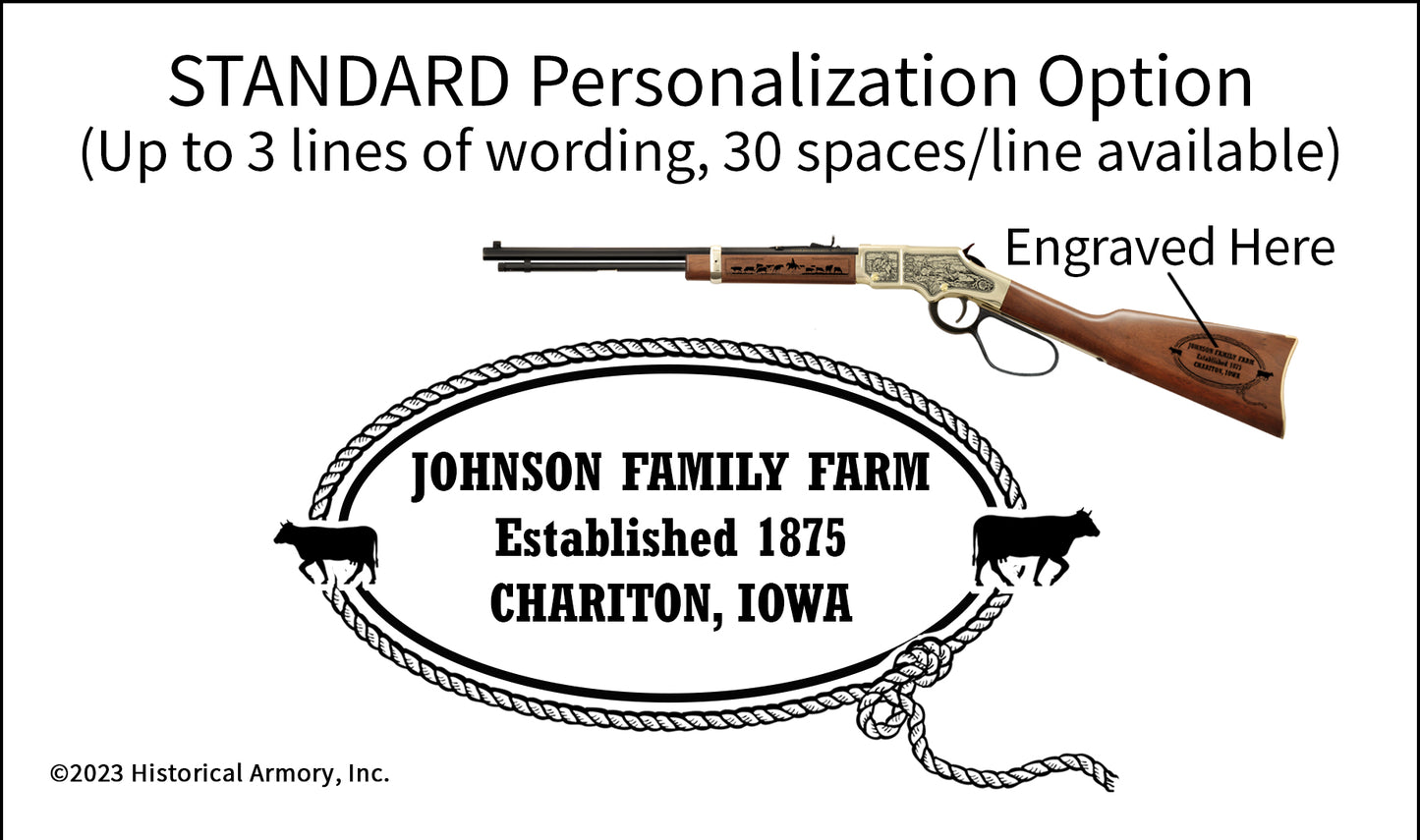 cattleman standard personalization featuring your own words and brand engraved rifle 