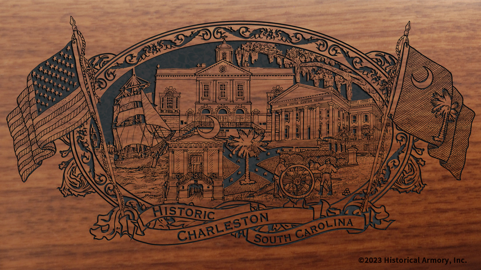 charleston county south carolina engraved rifle buttstock