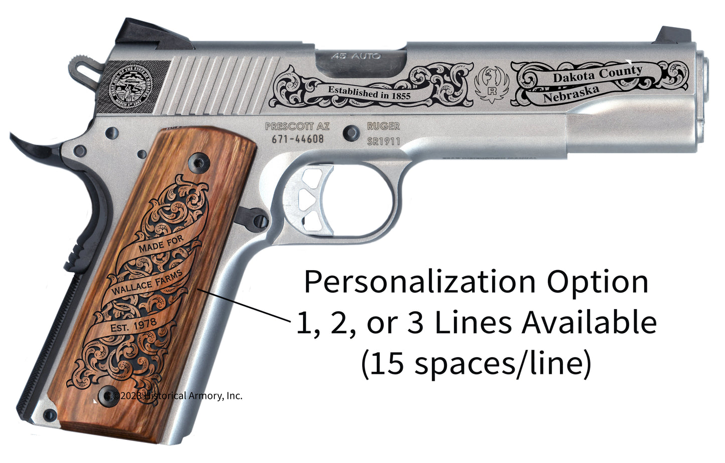 Dakota County Nebraska Personalized Engraved .45 Auto Ruger 1911