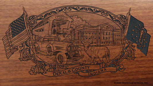 DeKalb county indiana engraved rifle buttstock