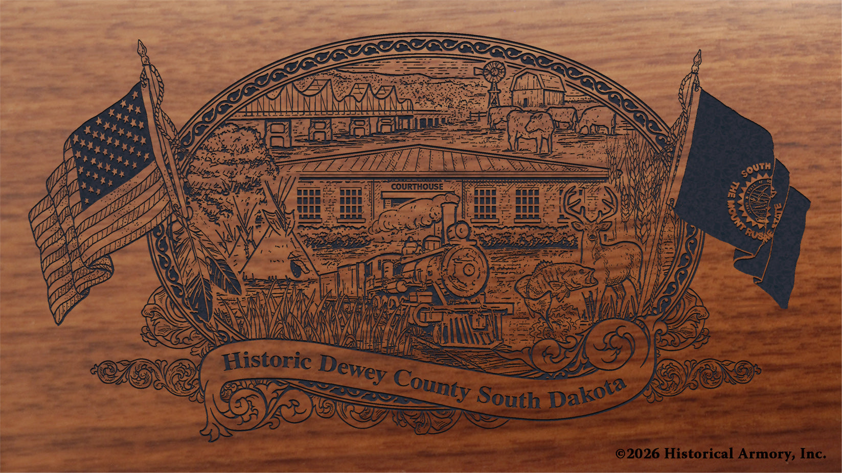 Dewey County South Dakota Engraved Rifle Buttstock