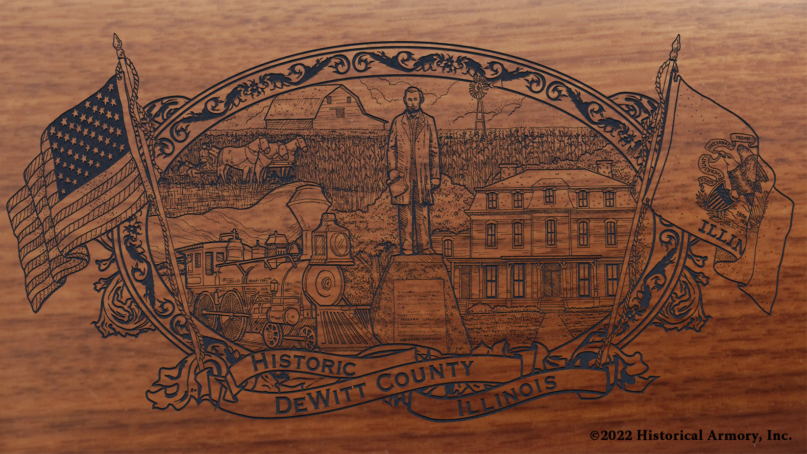 DeWitt County Illinois Engraved Rifle Buttstock
