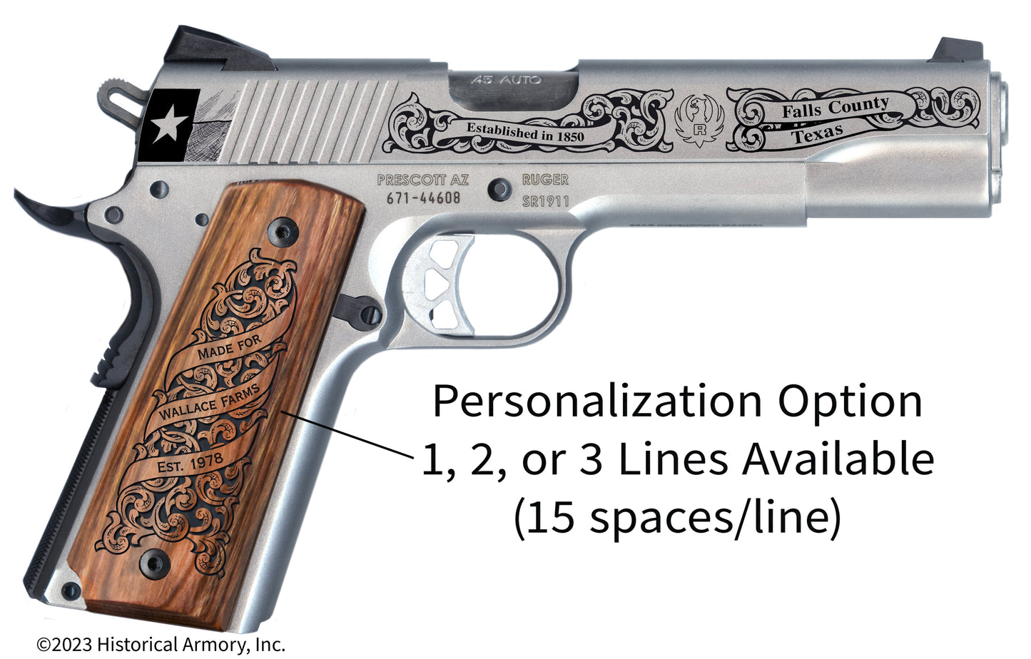 Falls County Texas Personalized Engraved .45 Auto Ruger 1911