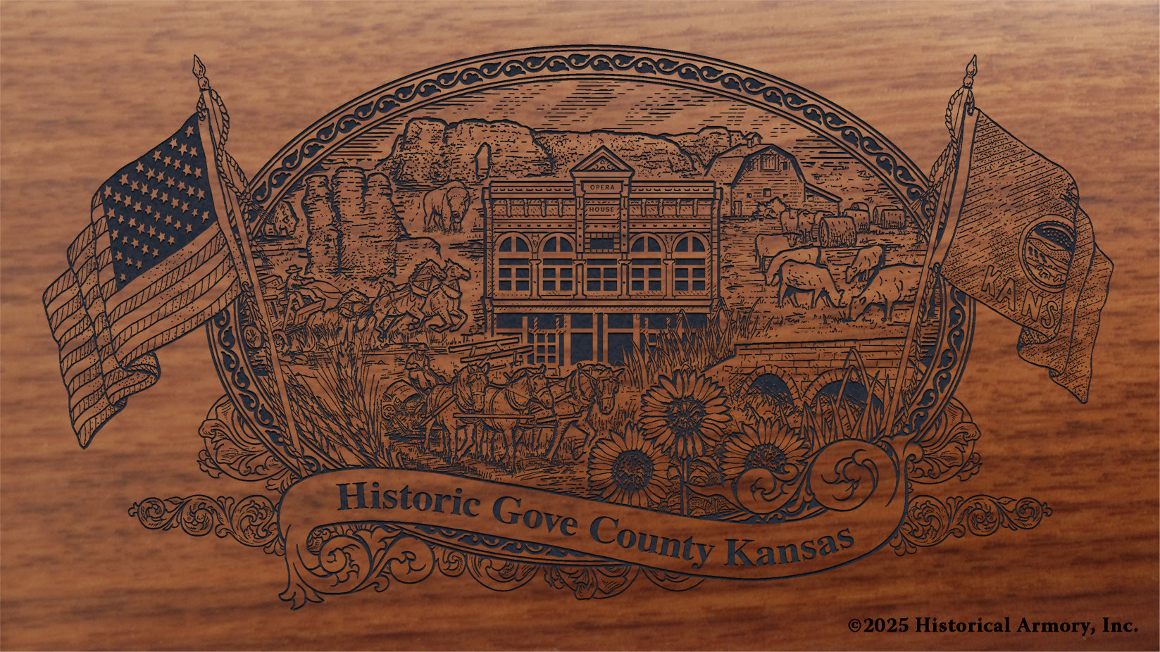 Gove County Kansas Engraved Rifle Buttstock