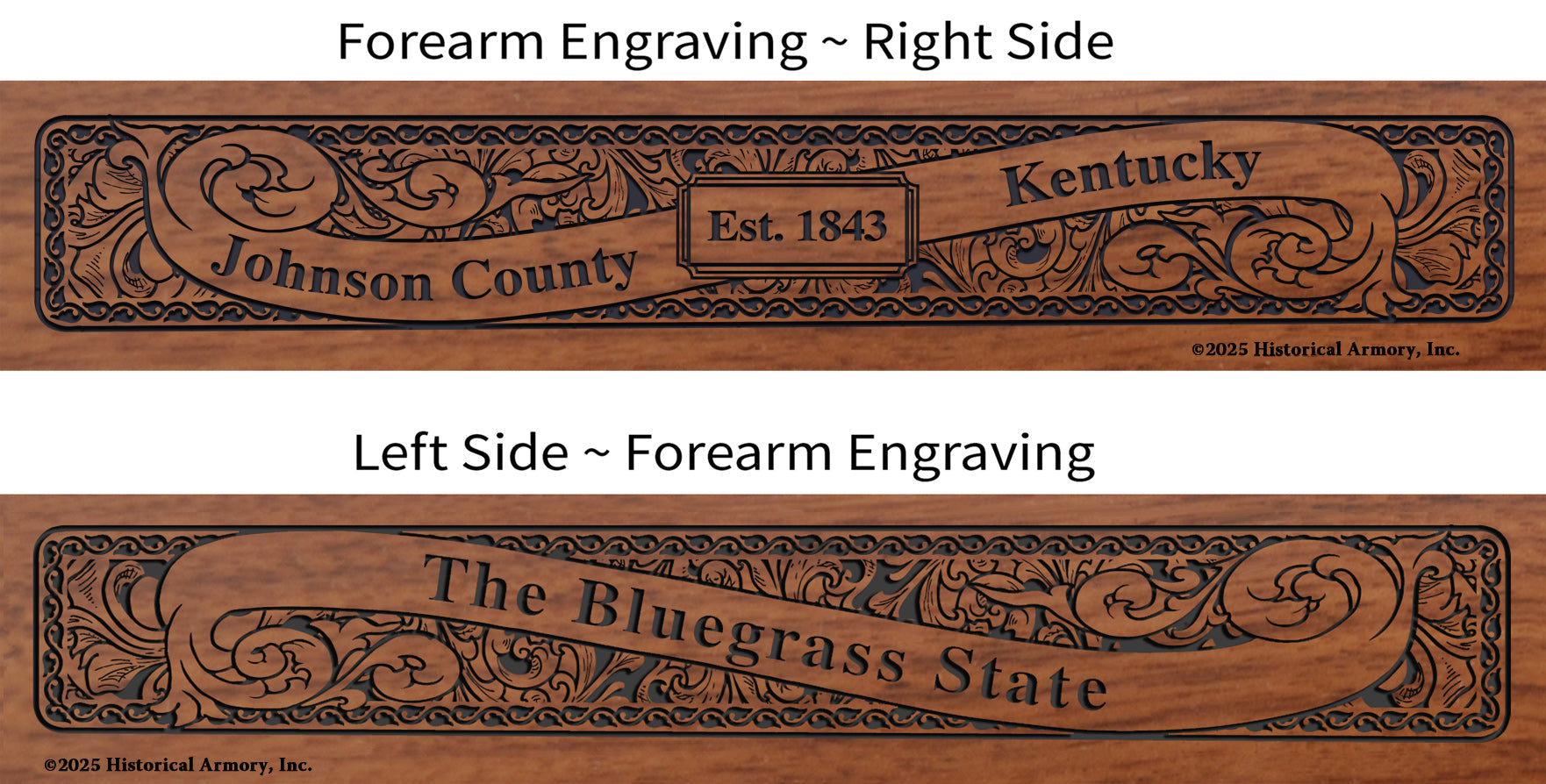 Johnson County Kentucky Establishment and Motto History Engraved Rifle Forearm
