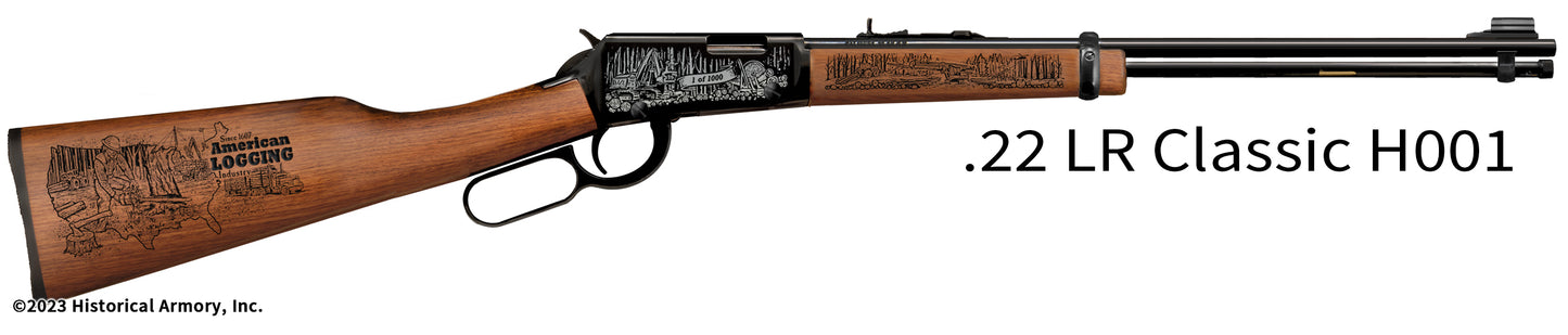 Classic Henry .22 engraved rifle featuring the American Logger