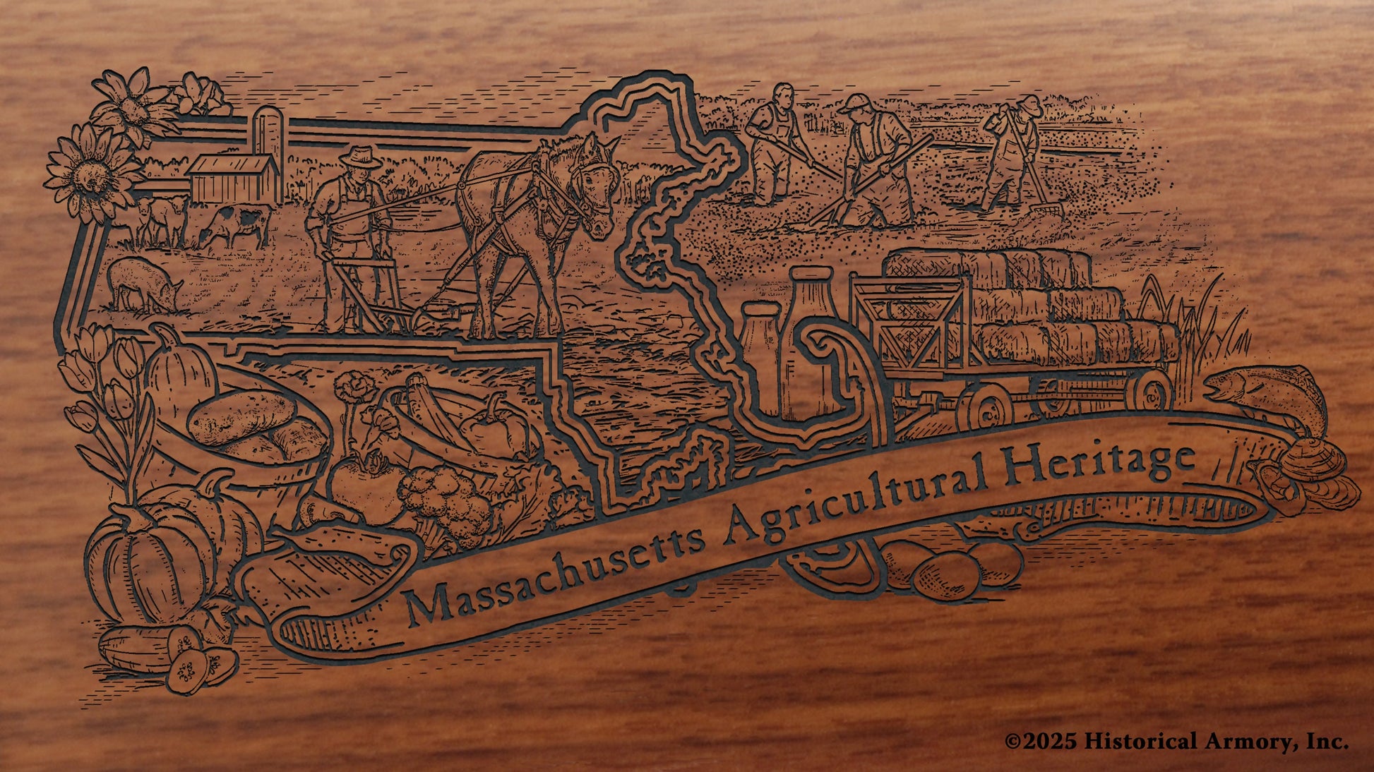 Massachusetts Agricultural Heritage Engraved Rifle Buttstock
