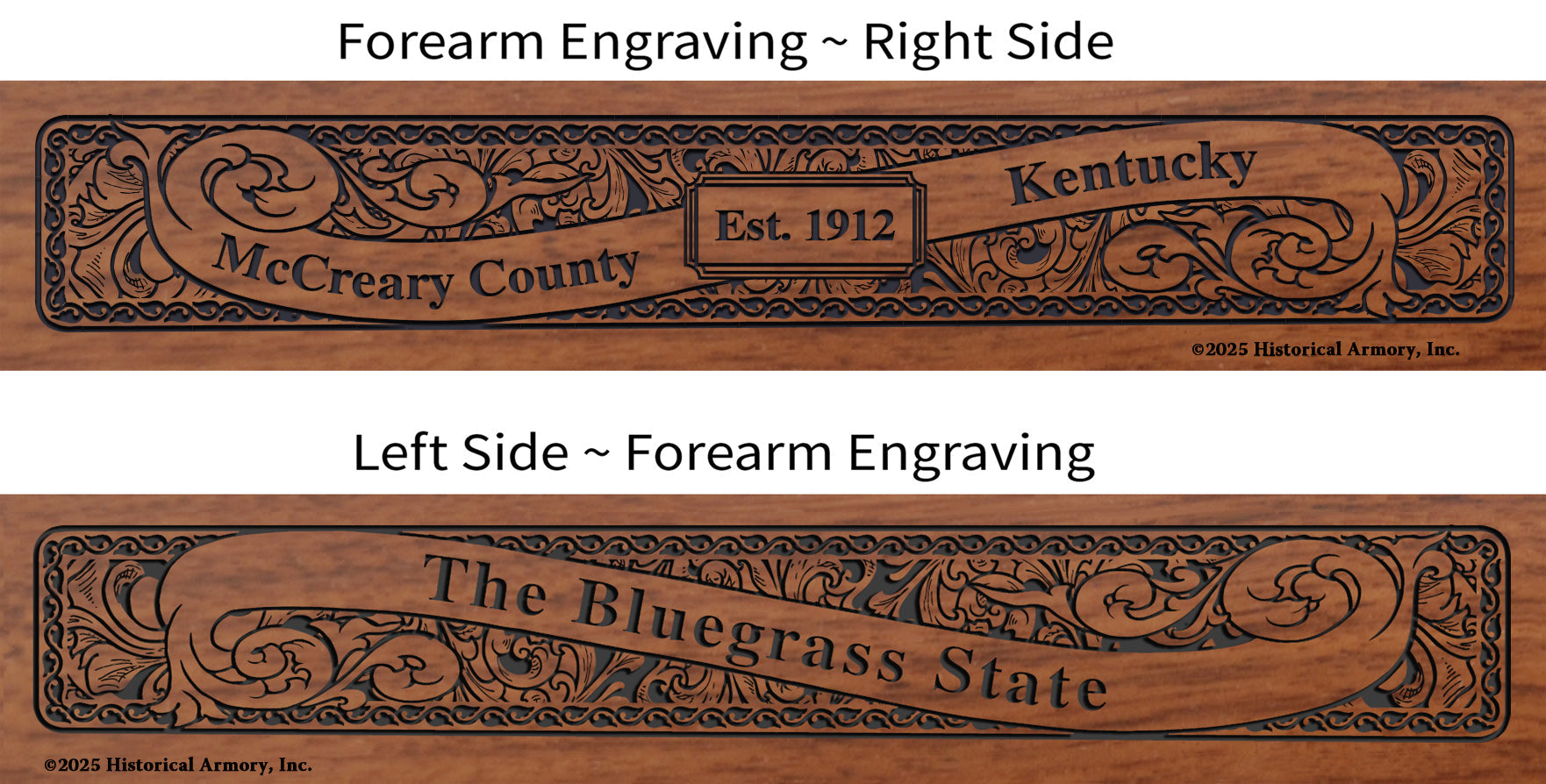 McCreary  County Kentucky Establishment and Motto History Engraved Rifle Forearm
