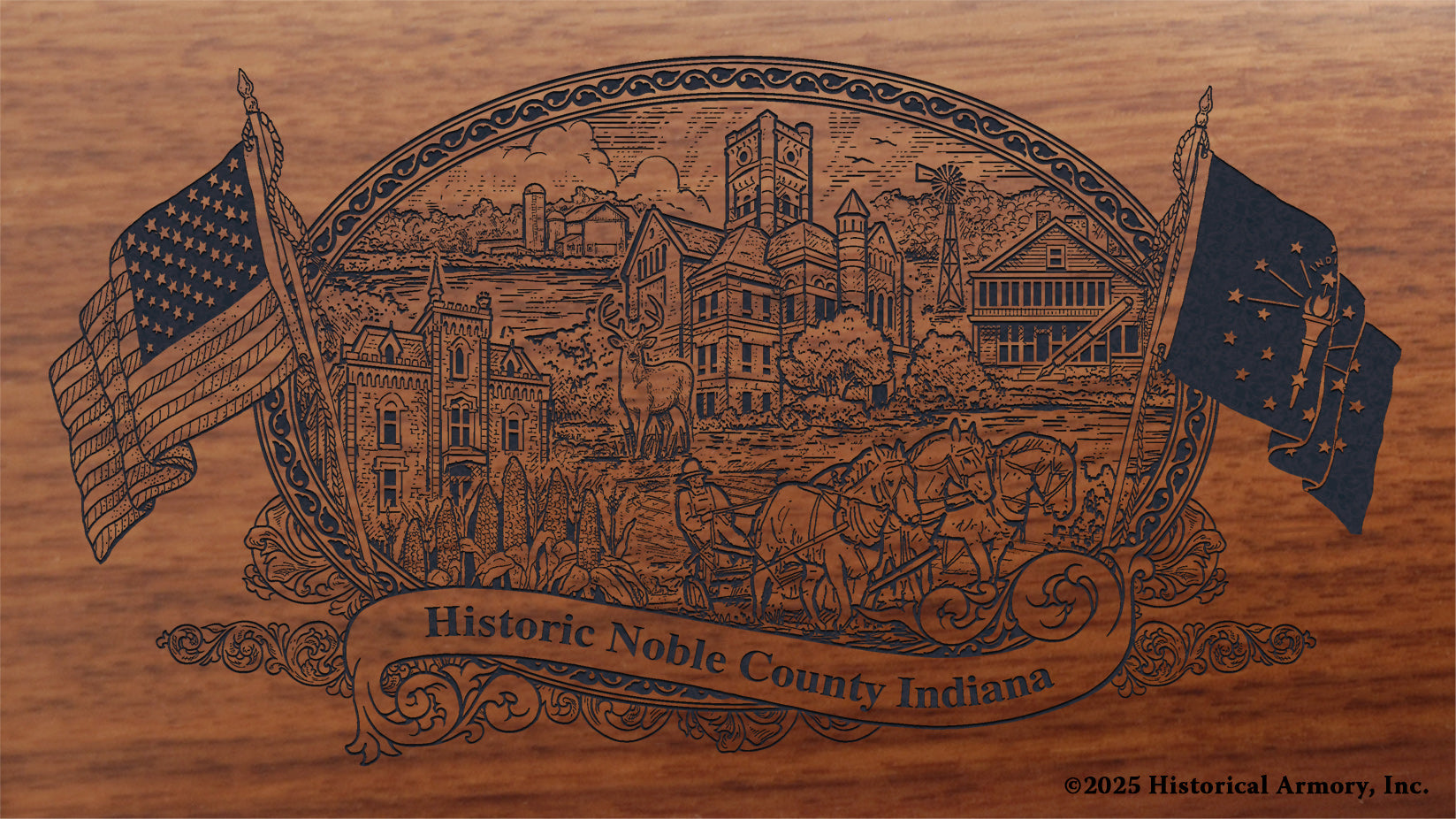 Noble County Indiana Engraved Rifle Buttstock