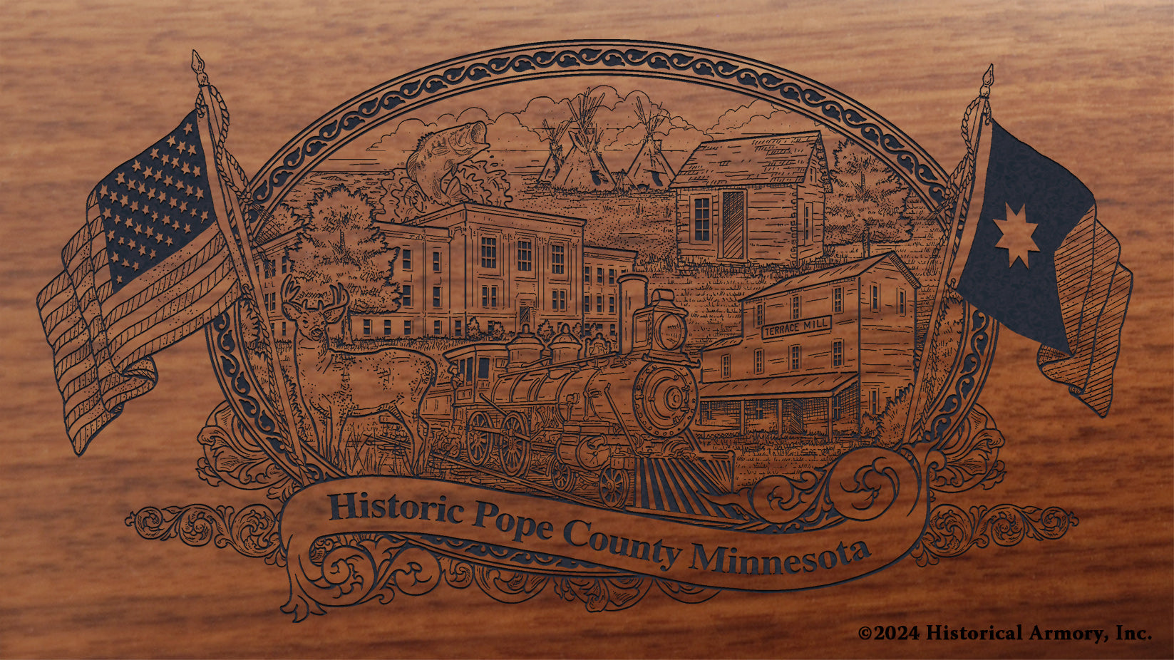 Pope County Minnesota Engraved Rifle Buttstock