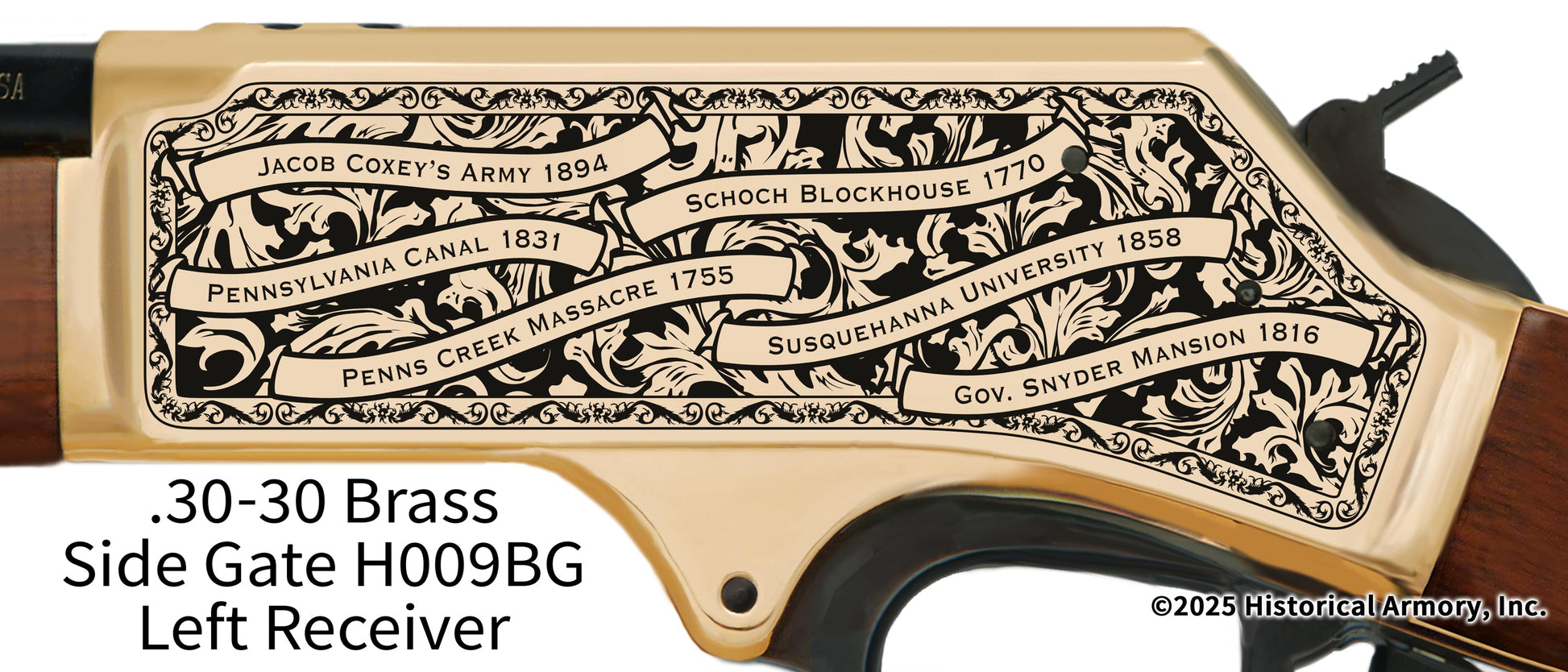 Snyder County Pennsylvania Engraved .30-30 Brass Side Gate Henry Rifle